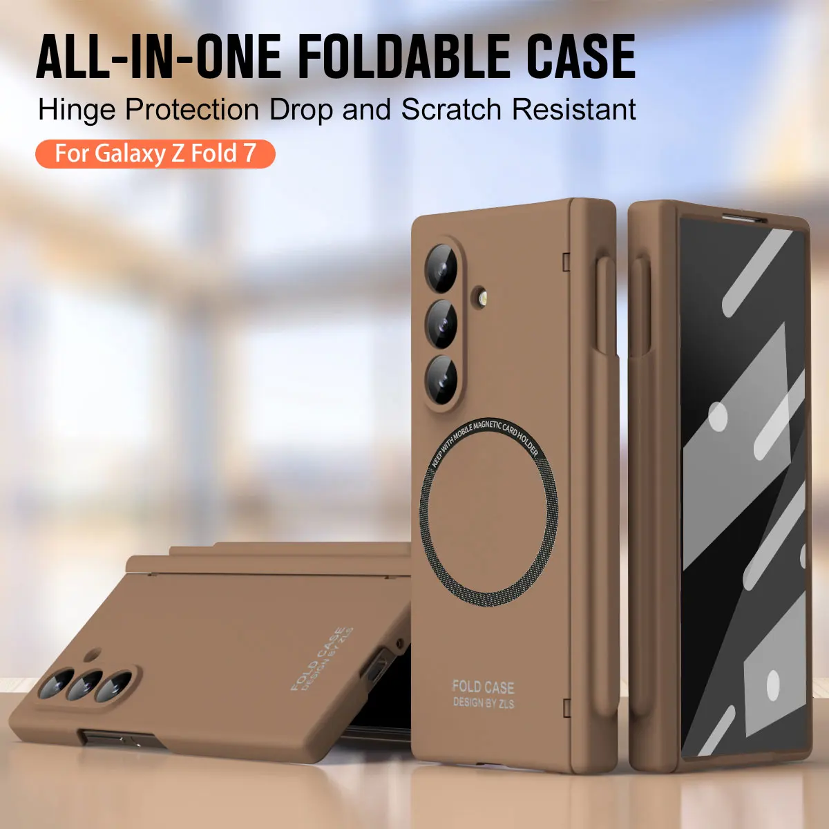 

CHAOYIDIAN For Samsung Galaxy Z Fold 7 6 5 Magnetic Hinge Case Screen Glass Film S Pen Slot Wireless Charging Matte PC Cover