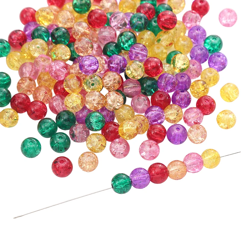 50pcs 8mm Glass Crackle Beads Multicolor Round Loose Spacer Beads for Jewelry Making Diy Handmade Bracelets Necklace Accessories