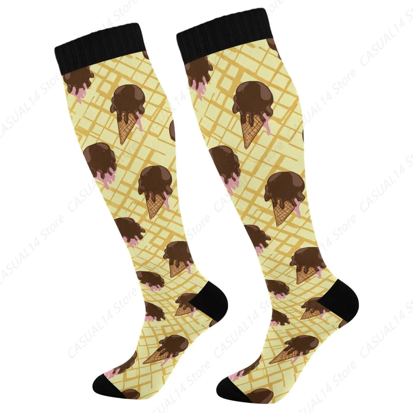 

Ice Cream Pink Cute Compression Socks Wide Calf Knee High Socks for Women Men Support Socks for Nurses