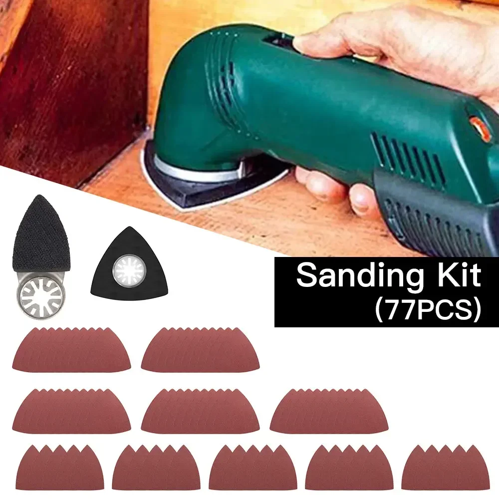 77PCS/Set Triangular Hook & Loop Sandpaper Sanding Sheets Oscillating Multitool Sand Pad for Bosch Stanley Multimaster Dremel