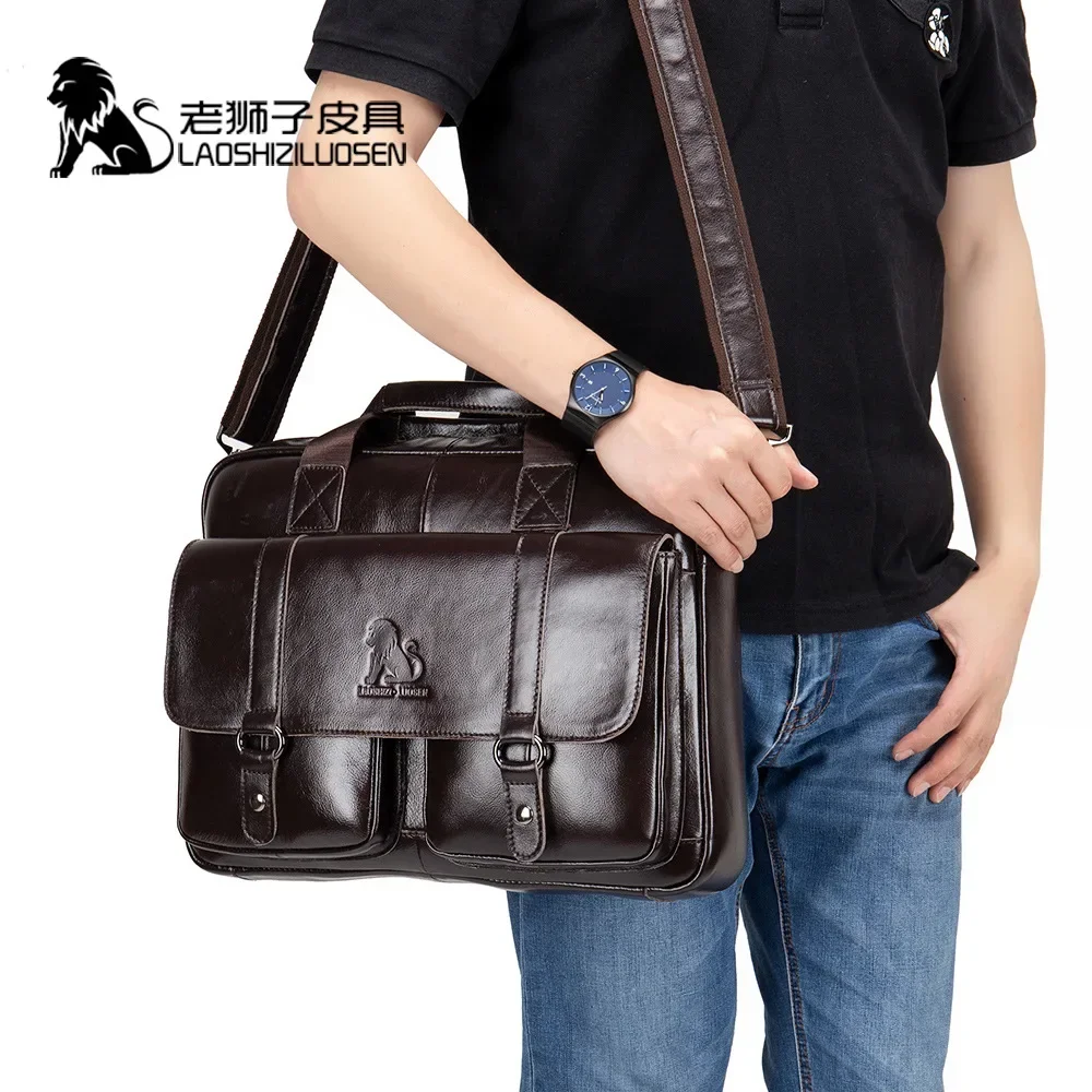 2024 New Luxury Cow Genuine Leather Business Men's Briefcase Male Shoulder Bag Real Leather Men Messenger Bag Tote Computer Bag