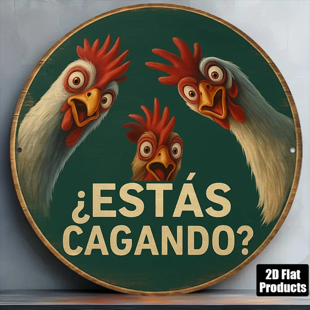 2D Flat Round Aluminum Sign, Vintage Aluminum Plaque About "Do You Poop?", Funny Chicken-themed Decorative Sign