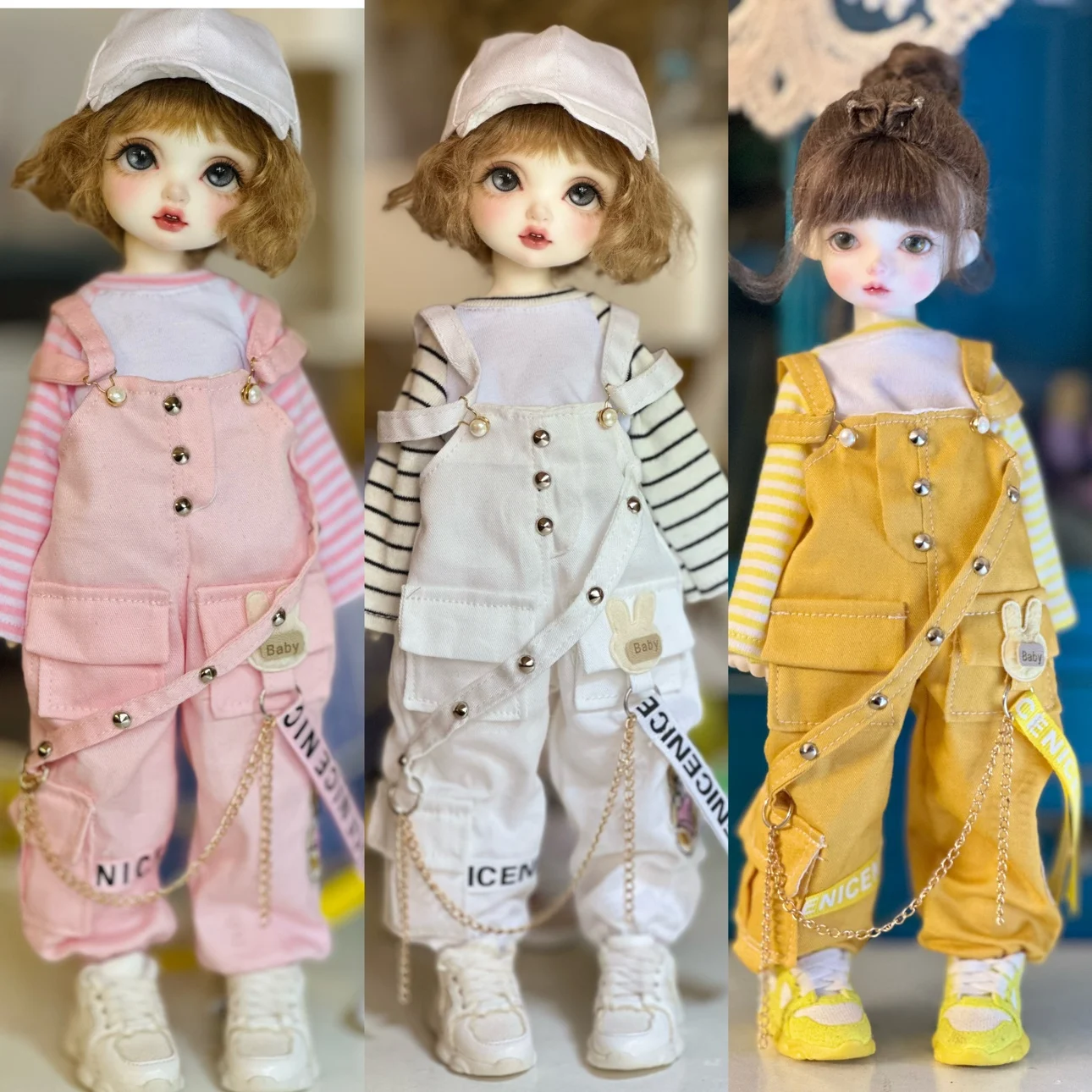 BJD doll clothes for 1/4 1/5 1/6 size cute doll overalls clothes set BJD doll clothes  1/4 1/5 1/6 doll accessories (2 points)