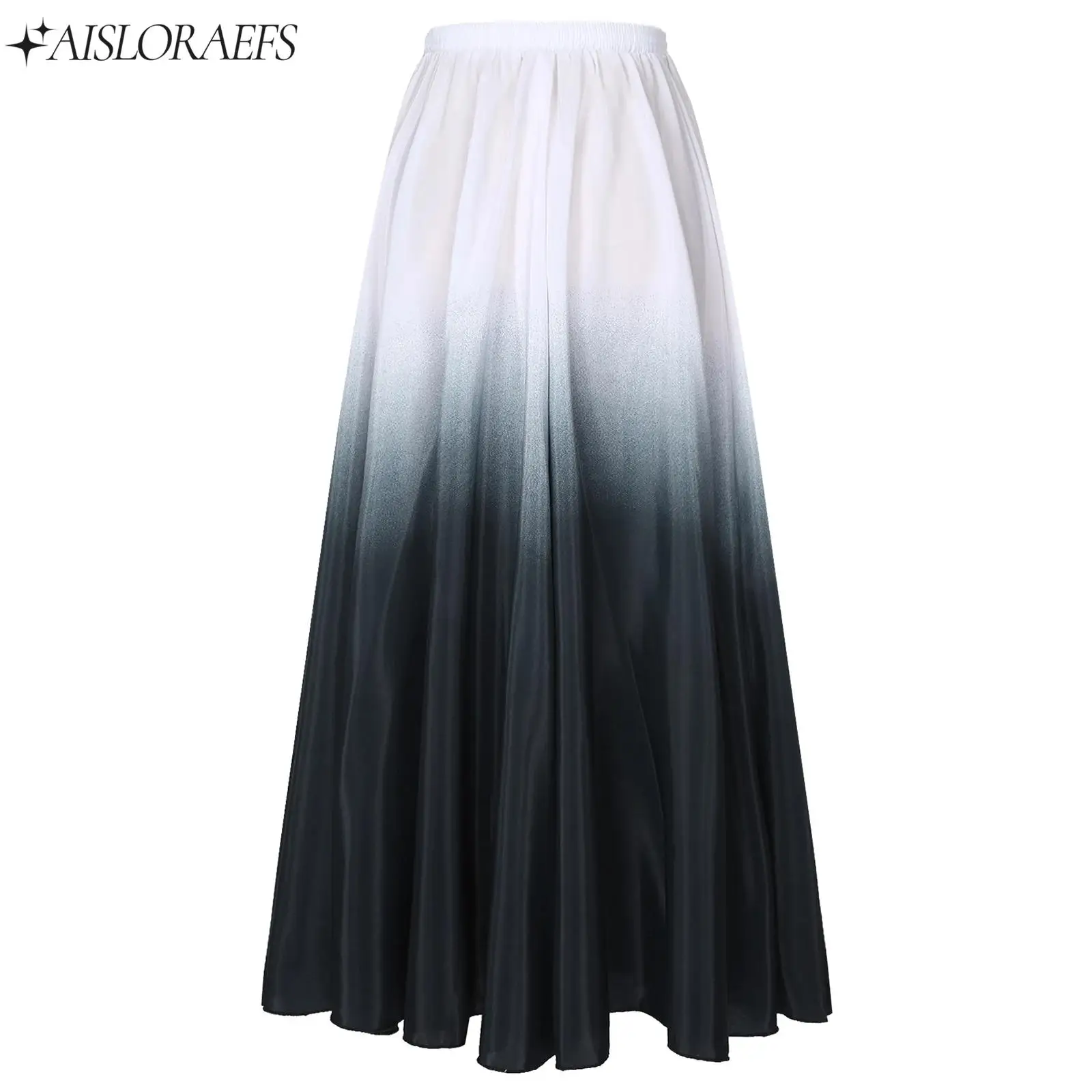 Women Elegant Classical Dance Performance Skirts High Waist 360 Degree Wide Hemline Gradient Color Ruffled Skirt Casual Outwear