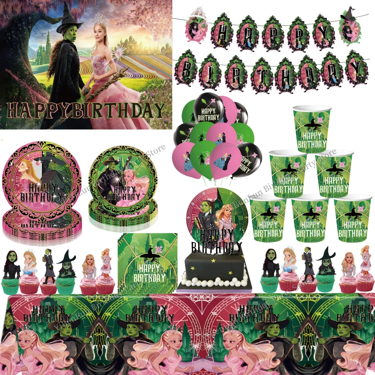 Wicked วันเกิดตกแต่ง Magic Witch Disposable Tableware ผ้าปูโต๊ะถ้วยฉากหลัง Baby Shower Party Favors Supplies