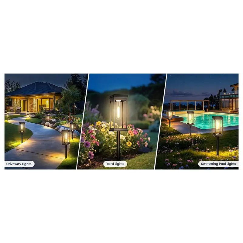 Outdoor For Walkway Garden Driveway Decor 8-Pack Square Solar Pathway Lights Warm White LED Auto On/Off IP65 Waterproof-A27I