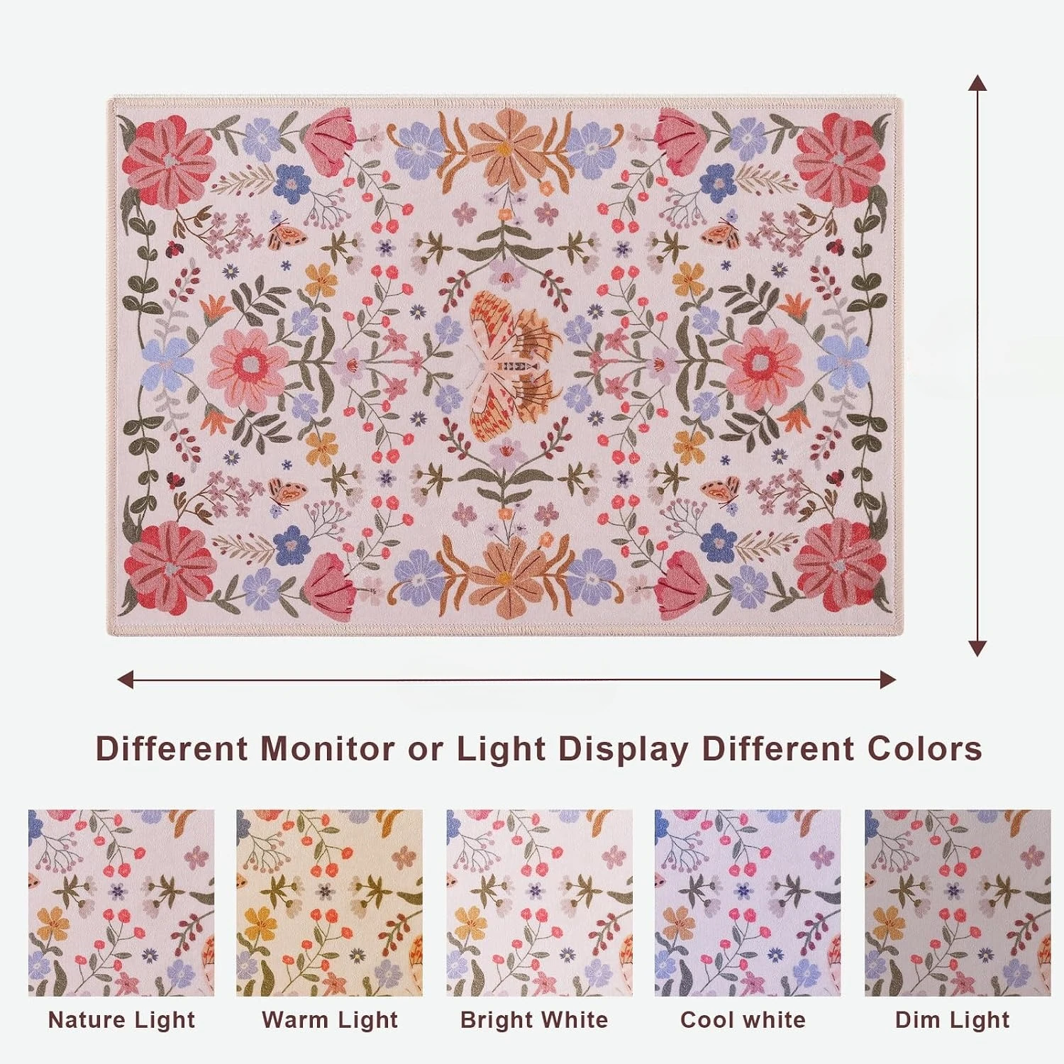 Pink Floral Area Rug, Boho Machine Washable Carpet, Non-Slip Ultra-Thin Mat for Living Room Bedroom Dining Room