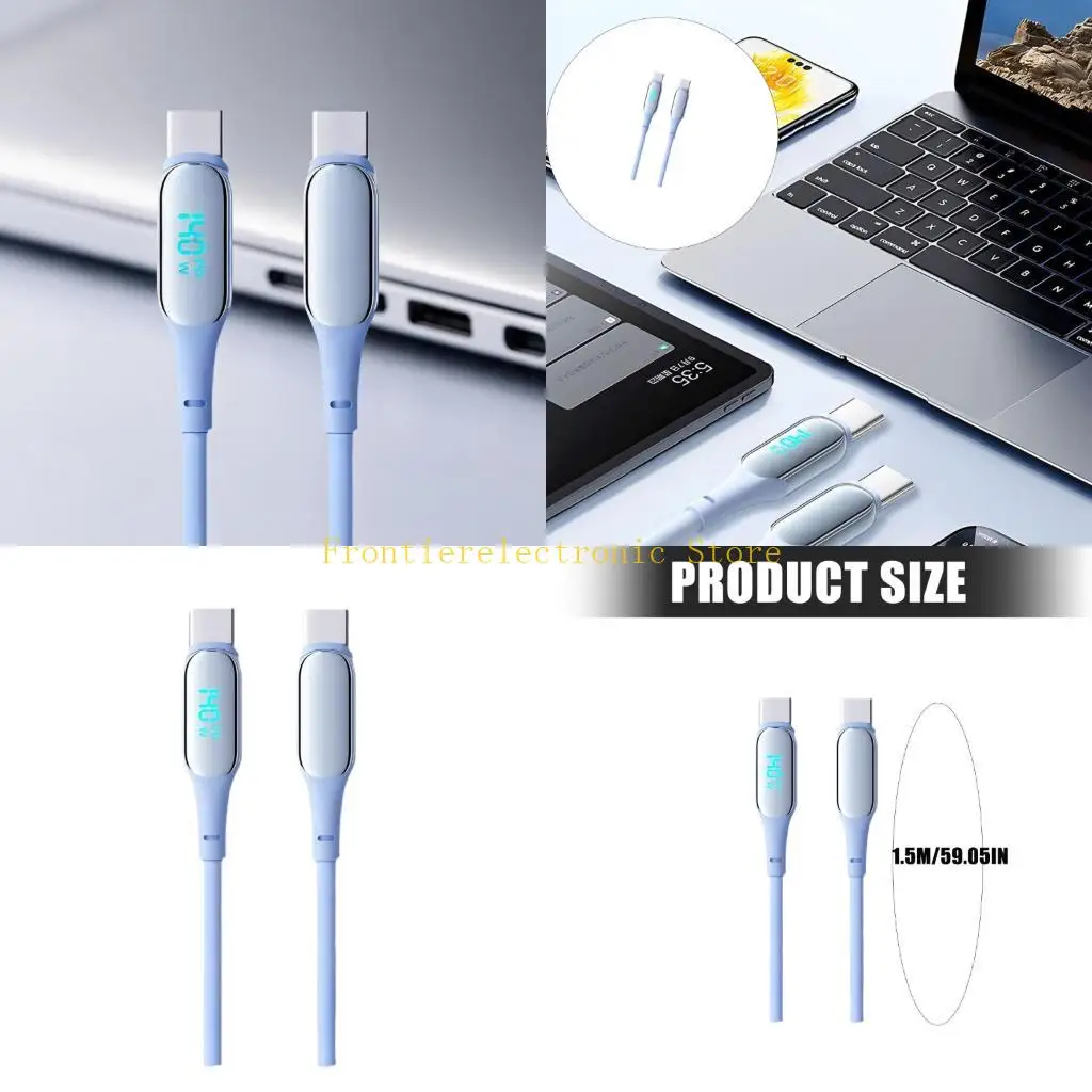 G8DB 140W Real Time Power Display USB C Cable For Laptop And Phone Fast Charging Silicone Material 1.5M