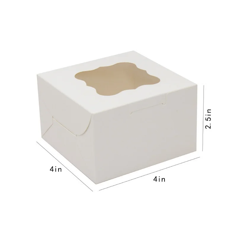 StoBag 20 pièces boîte à gâteaux en papier Kraft blanc cadeau avec fenêtre emballage pour bonbons Dessert biscuits beignet stockage cuisson faveur de fête