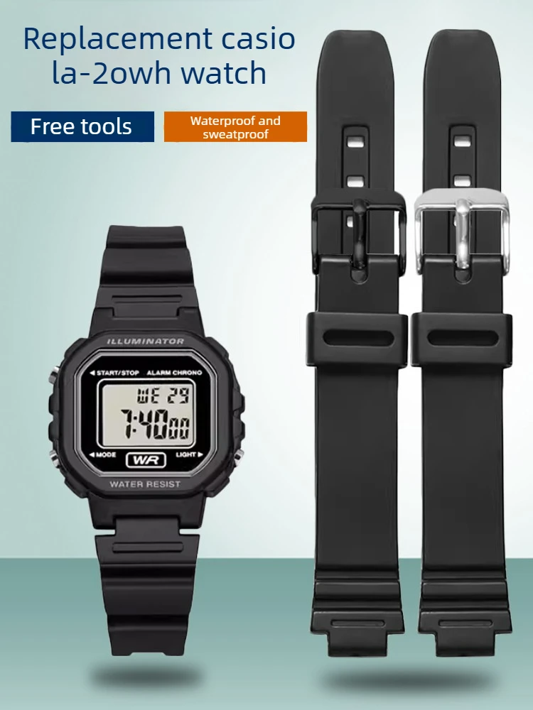 

Подходит для часов Casio Silicone LA-20wh из полимерного TPU, водонепроницаемые силиконовые часы для учеников начальной школы с выпуклым циферблатом.