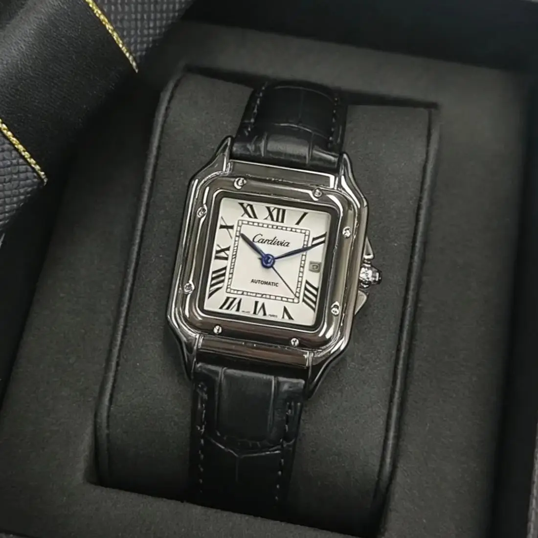 Exquisite Square Women's Quartz Watch with Roman Numeral Dial, Black Leather Strap, Stainless Steel Case, Waterproof Women's Wristwatch, Elegant Watch for Date Nights and Parties, Luxury Gift for Mother, Daughter, Anniversary, Birthday