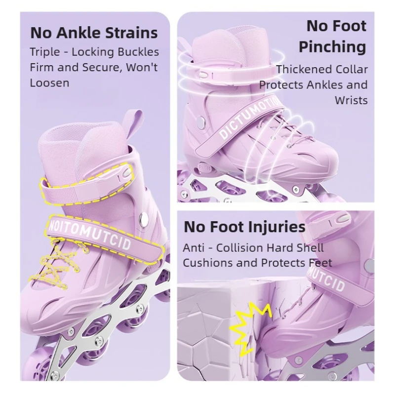 أطفال حذاء تزلج بعجلات للمبتدئين شفرات دوارة قابلة للتعديل للبنين بنات سن 6-12 مستوى الدخول أحذية التزلج في الهواء الطلق المهنية