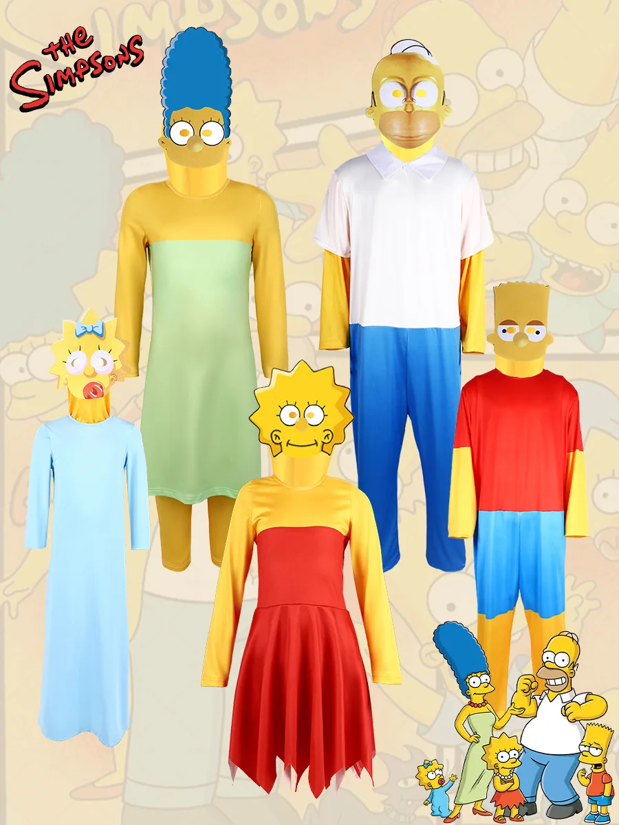 Mono de Cosplay de Los Simpsons, disfraz familiar de dibujos animados, Lisa, Bart, Homer, ropa de actuación para escenario de Halloween