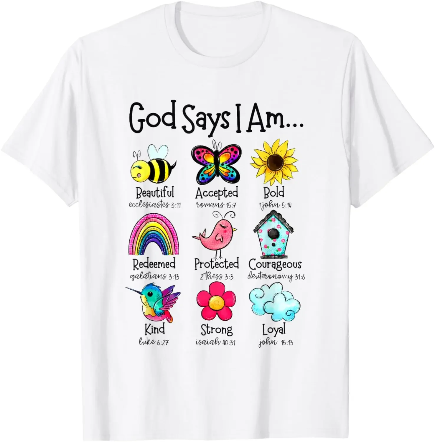 

God Says I Am Christian Bible Verse Graphic Tee Soft Cotton Casual T-Shirt for Men