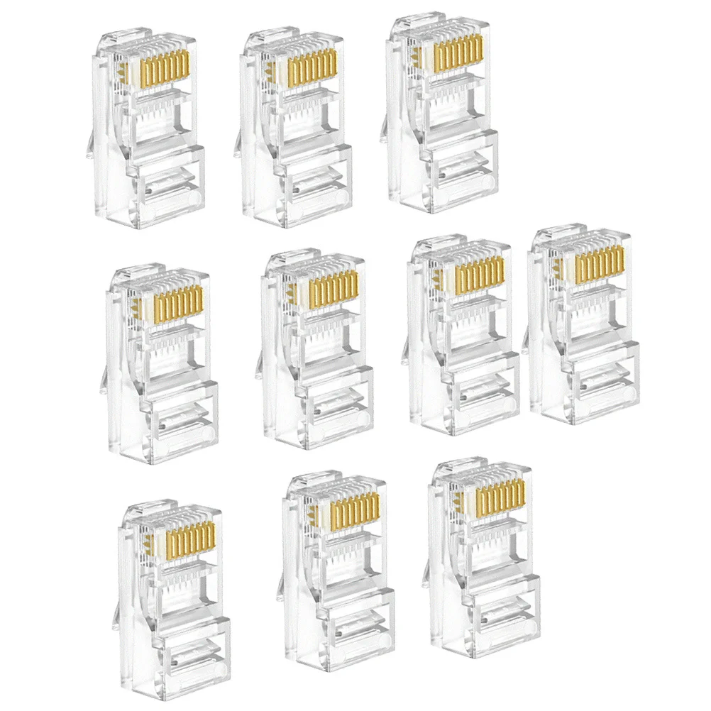 100Pcs Rj45 Crimp Connectors Gold Plated Cat6 Network Cable Plugs Copper Pc Material Ends for Custom Lan Cables Cat5e Cable