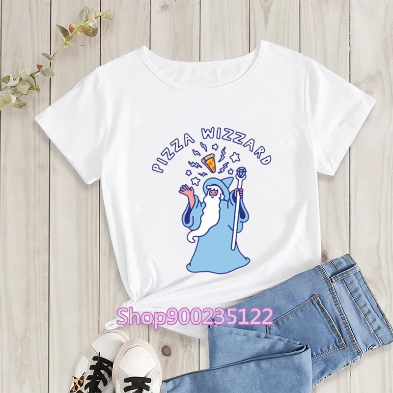 Pizza Wizzard T Shirt Women Printed Graphic Cat T-shirts Cartoon T-Shirt Streetwear Summer Tops Tees Unisex Tshirt Clothing