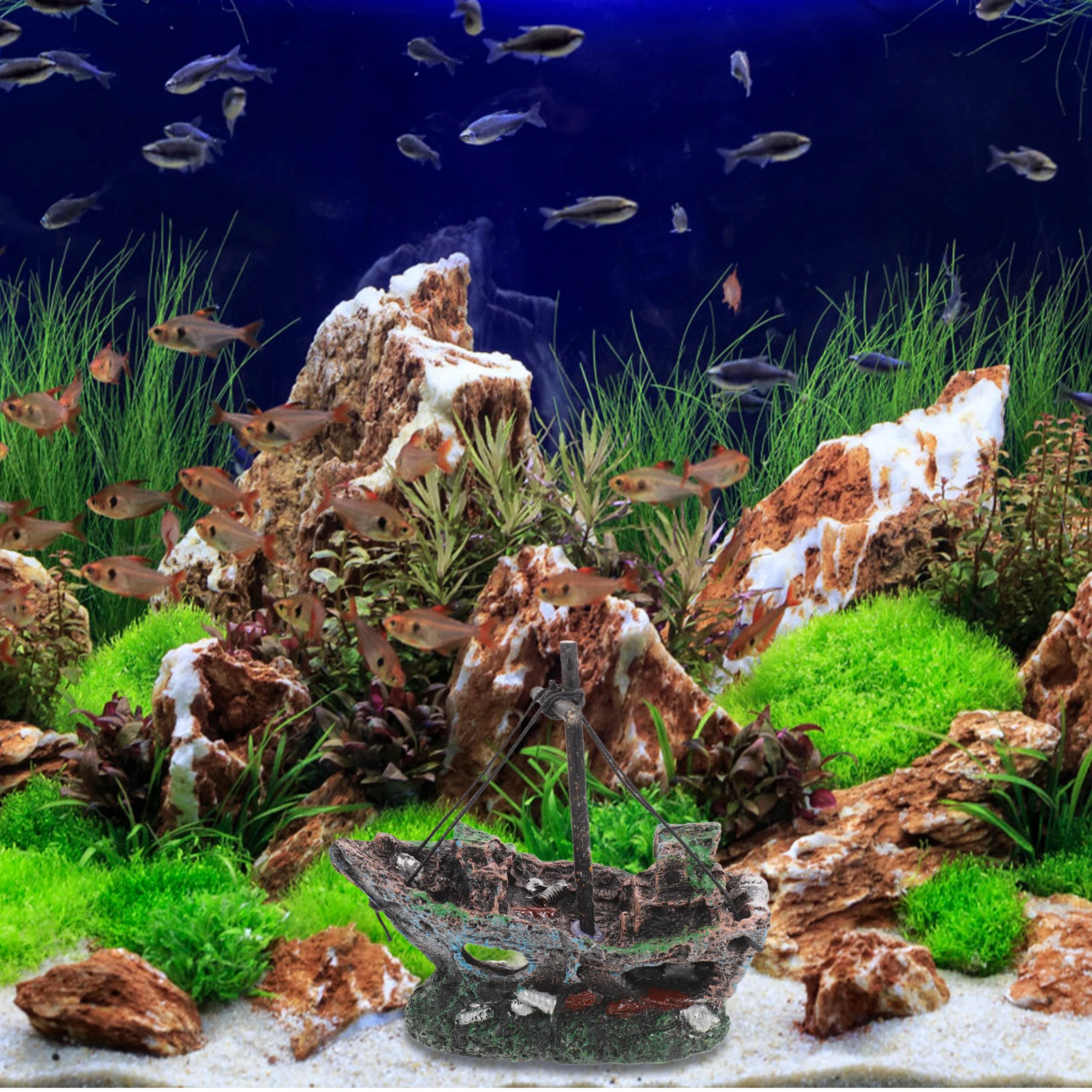 

Sunken Ship Fish Tank Decoration Resin Aquarium Ornament Landscaping Underwater Hideout Craft Fish Tank Decorations
