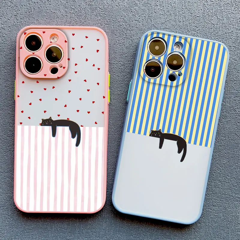 Künstlerische schwarze Katze gestreifte Muster Handyhülle für iPhone 15 14 Pro Max Plus 16 13 12 Mini 11 Pro Max XS X XR 17 Pro Max Abdeckungen – Detail 10