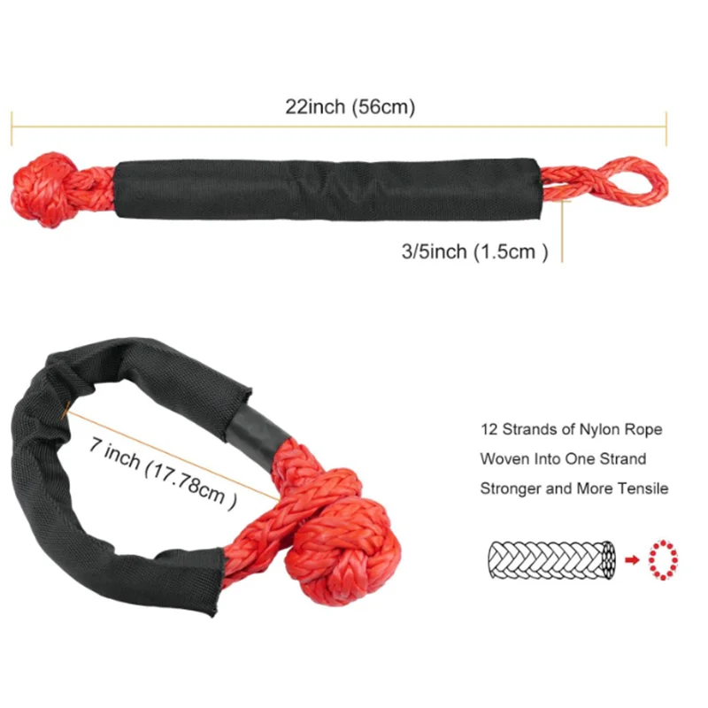 1PC 1/2inch X 22inch Synthetic Tape Rope Road Car Trailer Soft Shackle 38000 Pound Car ATV UTV SUV Recovery Tow Strap