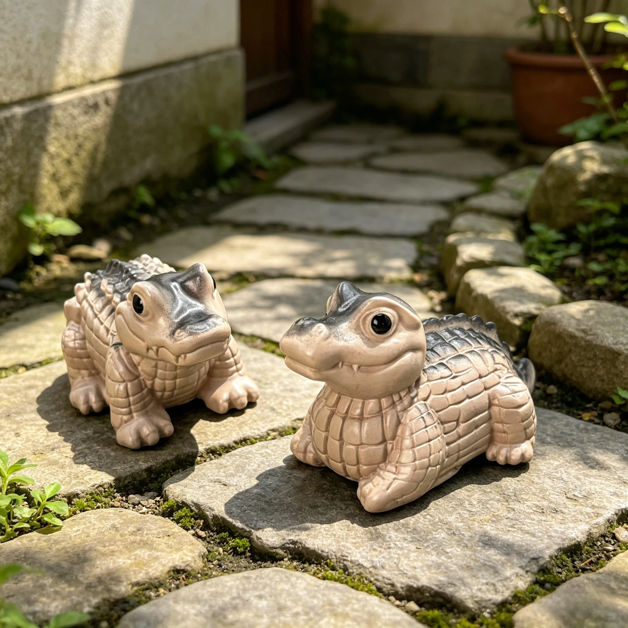 Cute and Quirky Mini Crocodile Resin Craft Statue, Decorative Item for Study Room Bookshelf, Office Desk, Balcony Greenery, Potted Plants, Micro-Landscape, and Landscape Decoration, Soft Decor for Cafes and Guesthouses