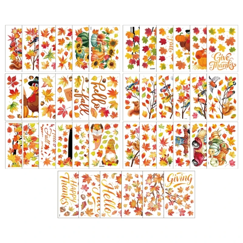 Thanksgiving Window Clings, PVC 6-Sheet Film Set Without Adhesive for Glass and Flexible Seasonal Fall Arrangements J0MC