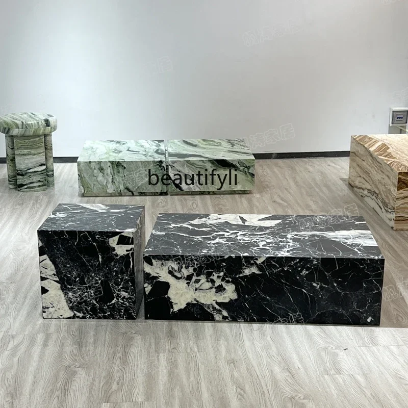 A07 French imported natural luxury stone coffee table designer living room marble edge coffee table