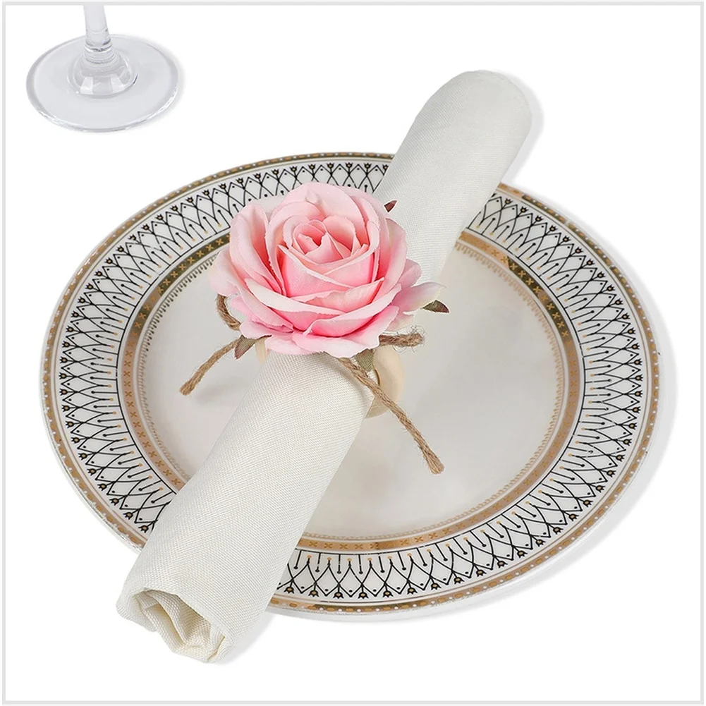 Floral Texture Napkin Rings in Solid Wood for Rustic For Wedding Table Decor Handmade Light Luxury Design Floral