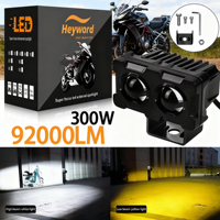 Heyword Motorcycle LED Spotlights 92000LM 300W Super Bright Headlights 2 Lens Fisheye Two-color Lights Retrofit Waterproof
