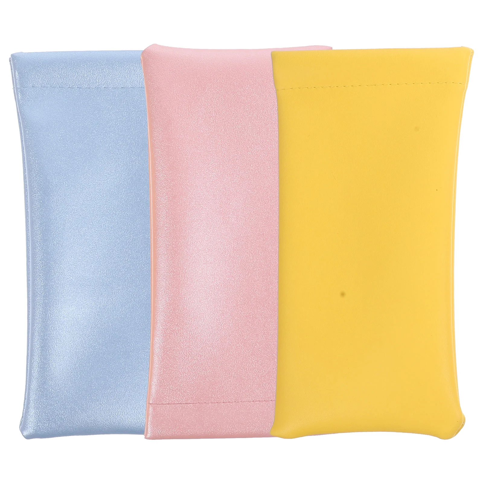 

3 Pcs Pure Color Glasses Storage Bag Automatic Snap Closure Portable Eyewear Case Set Yellow Soft Anti Scratch