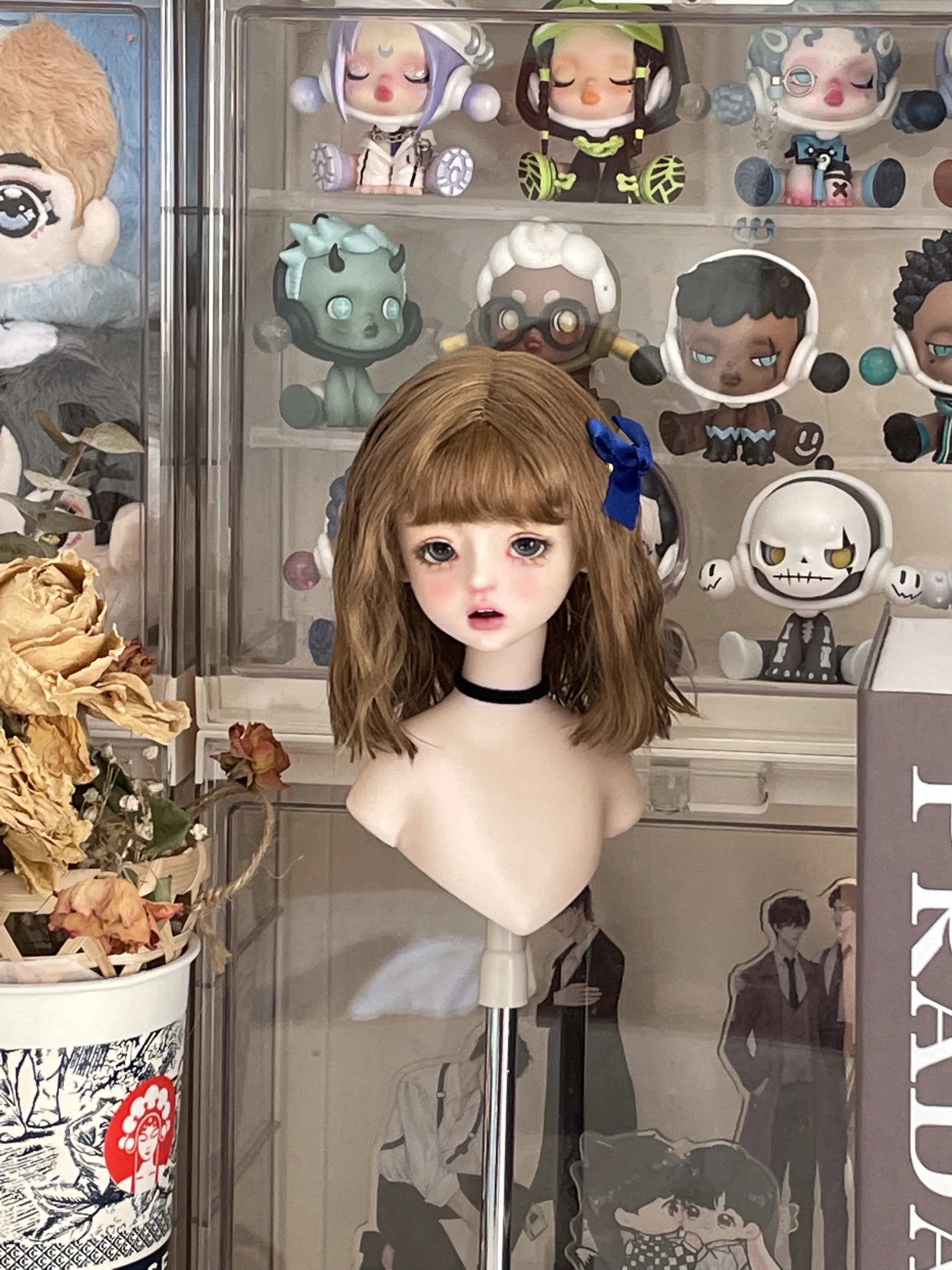 

1/4 BJD MDD MSD Doll Hair , Gold-Brown Short Curly Bangs Wig Free Shipping