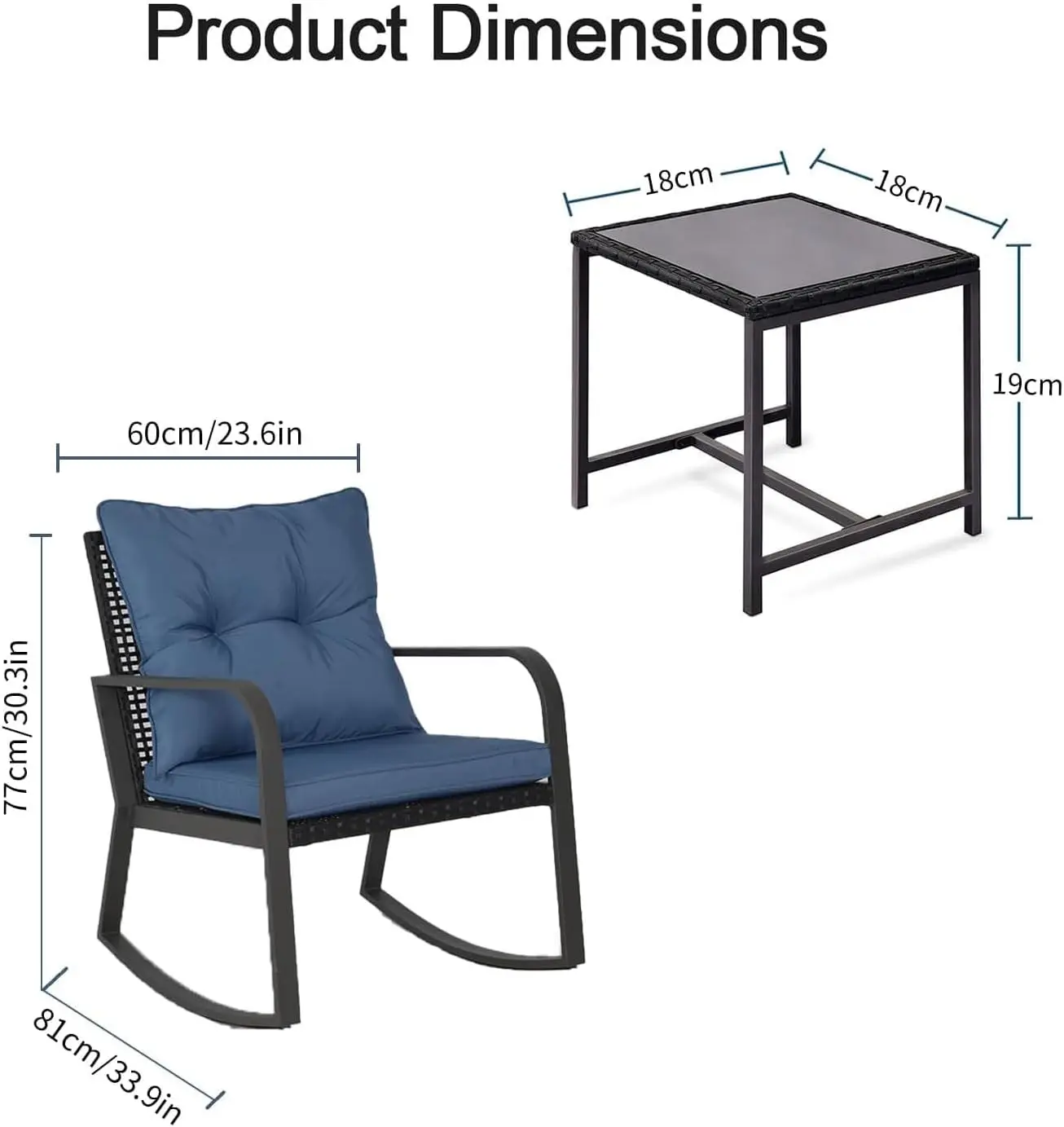 Mecedora Juego de bistró al aire libre, mecedora de mimbre para exteriores de 2, asiento para sofá de porche, muebles de patio, conversación