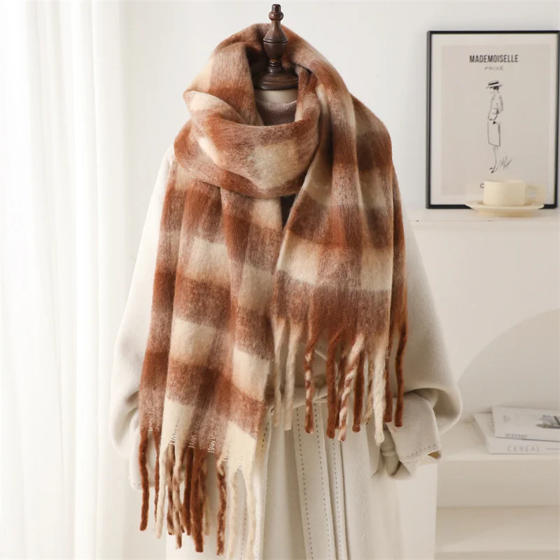 

Winter Imitation Cashmere Scarf Plaid Men's and Women's Warm Scarf Lengthened and Thickened Fashionable Tassel Shawl Pashmina