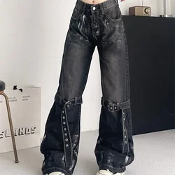 Streetwear Harajuku Y2K Star 2024 Female Wide Leg Denim Trouser Black Women's Jeans High Waist Hip Hop Straight Fashion Pants