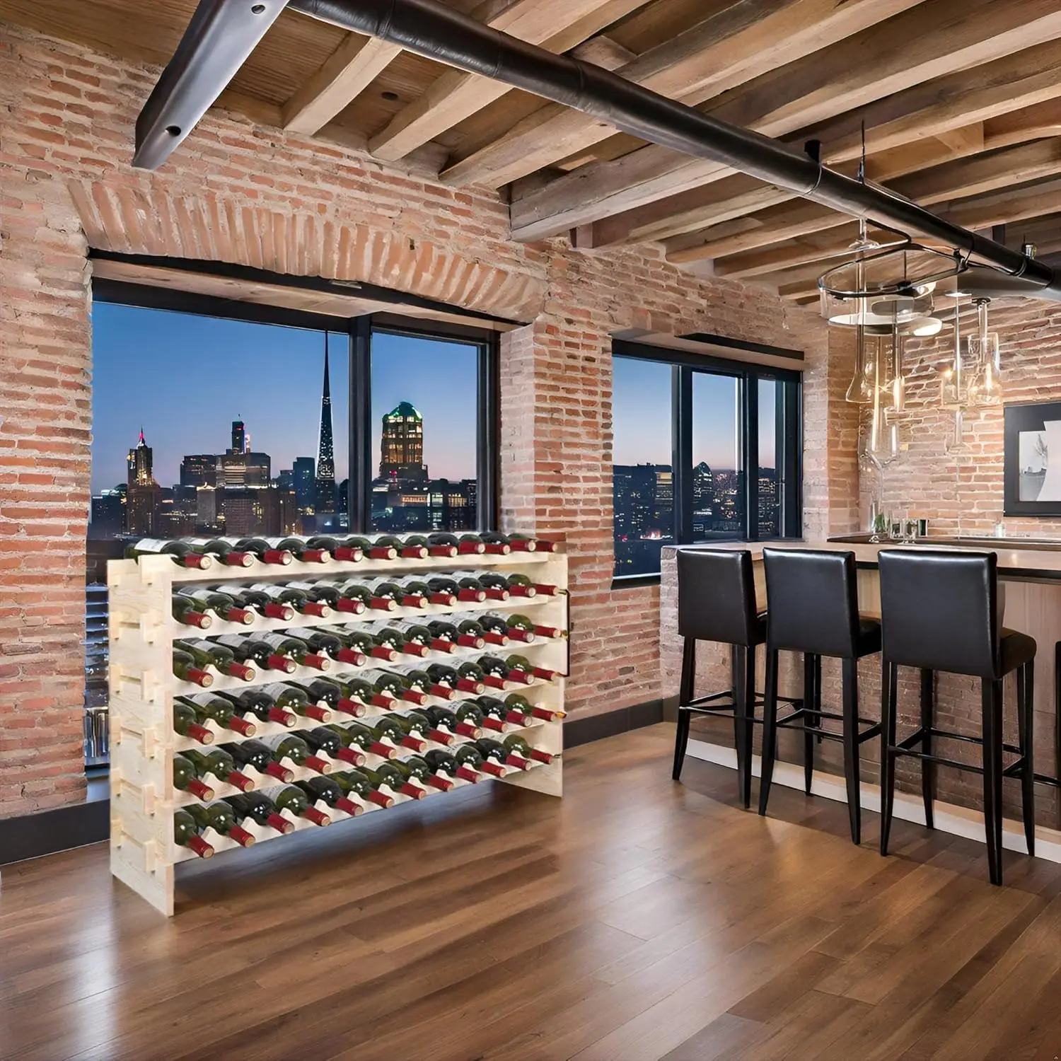 

Stackable Wood Wine Rack for 72 Bottles, Free Standing Storage Organizer with Classic Style and Wobble-Free Design