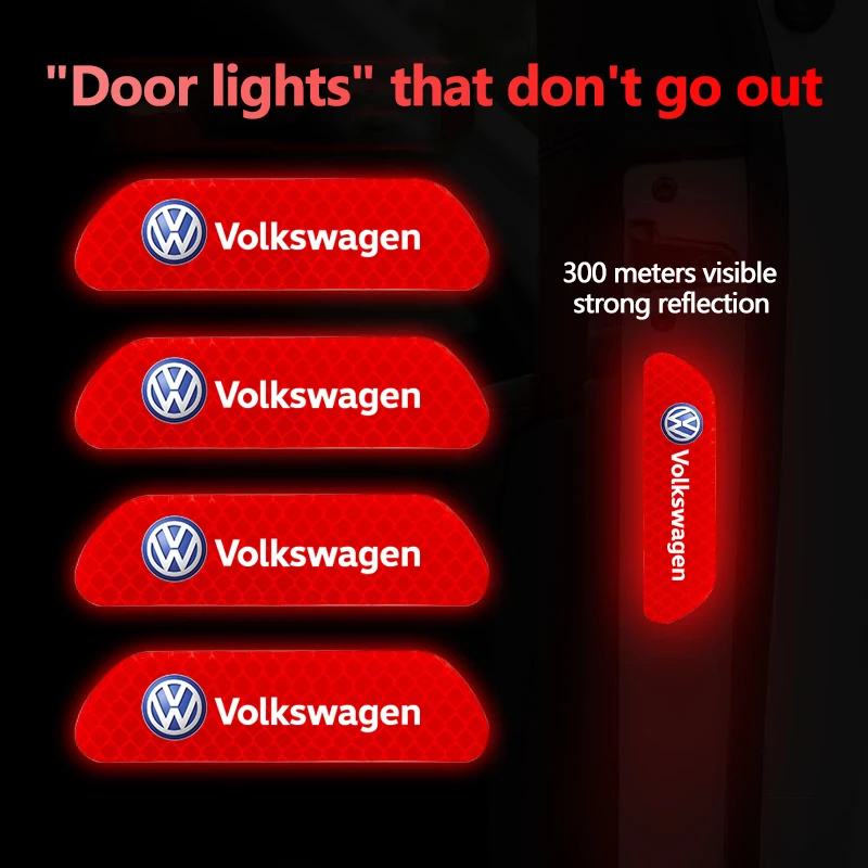 4Pcs Car Door Sticker Safety Warning Reflective Mark For Volkswagen Polo Golf Tiguan Passat Touareg Magotan ID.3 Touran Scirocco