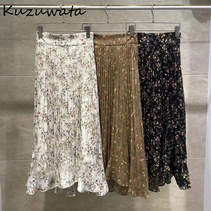 

Kuzuwata 2024 Spring New fashion design Women's Skirts Japanese Sweet Temperament Mujer Faldas High Waist Print Pleated Jupes