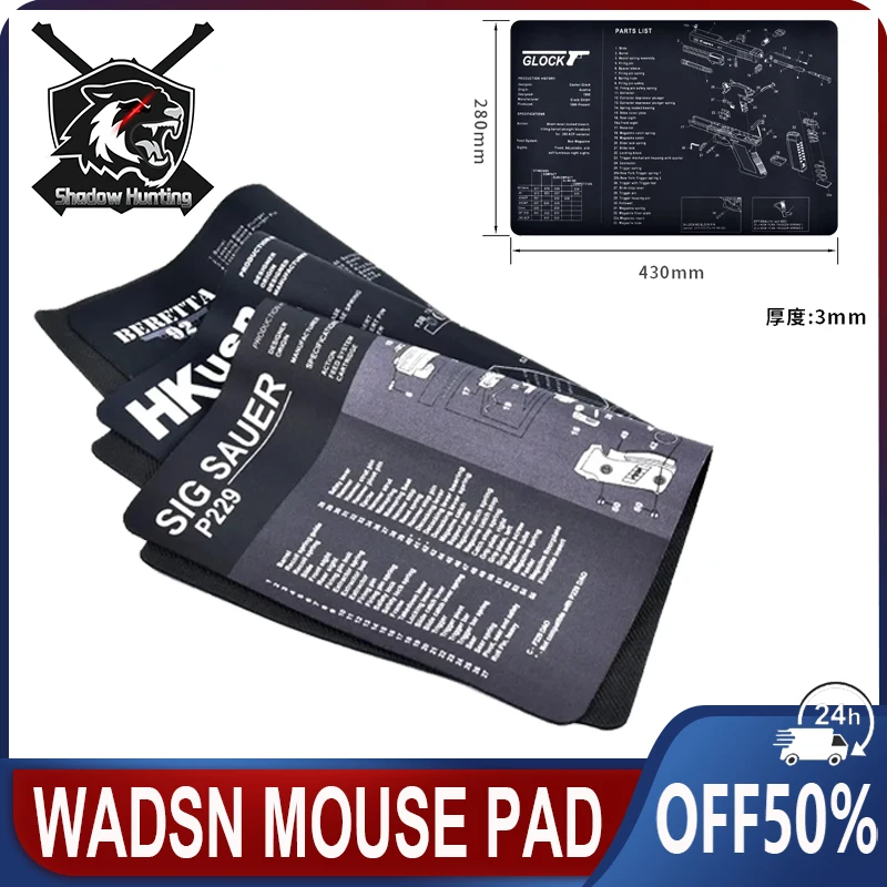 WADSN Anti Slip Wear Mouse Pad P229 P226 1911 XD Cleaning Rubber Mat With Parts Diagram And Instructions Armorers Bench Mat