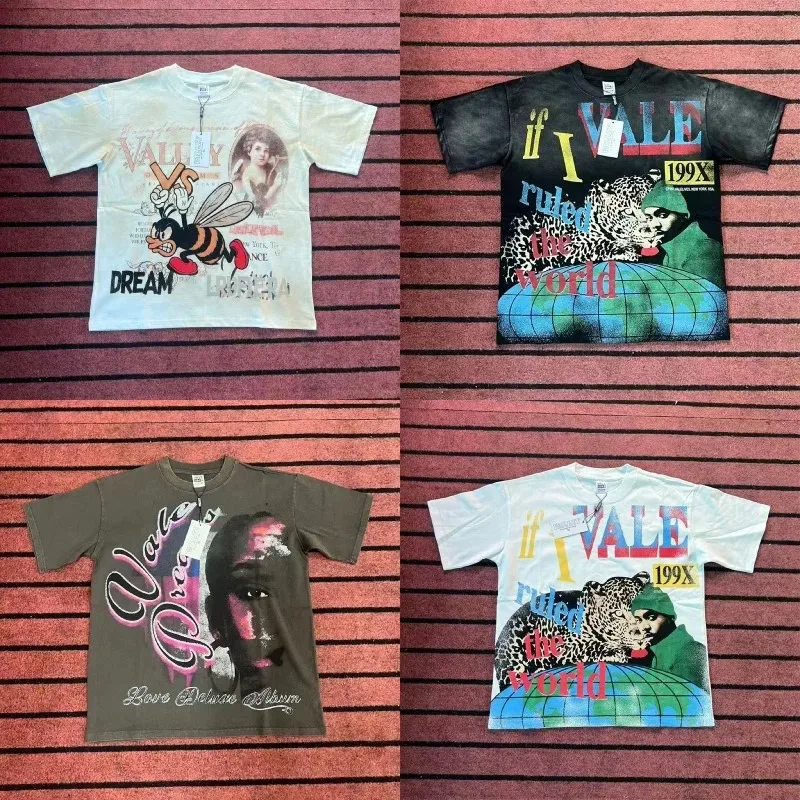 تي شيرت VALLEY Golden Bullet Print للرجال والنساء 1:1 أفضل جودة من القطن الخالص مقاس كبير تي شيرت علوي تي شيرت