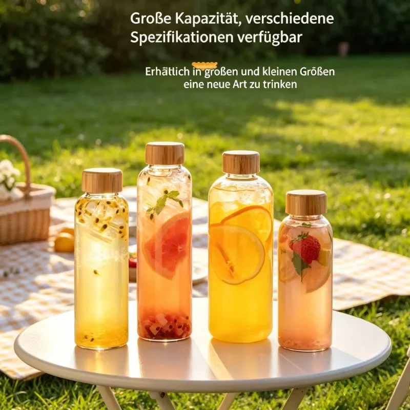 1pc Borosilicate Glass Bottles with Bamboo Lids Are Reusable Leak-proof and Heat-Resistant for Travel and Storing Juice Kombucha