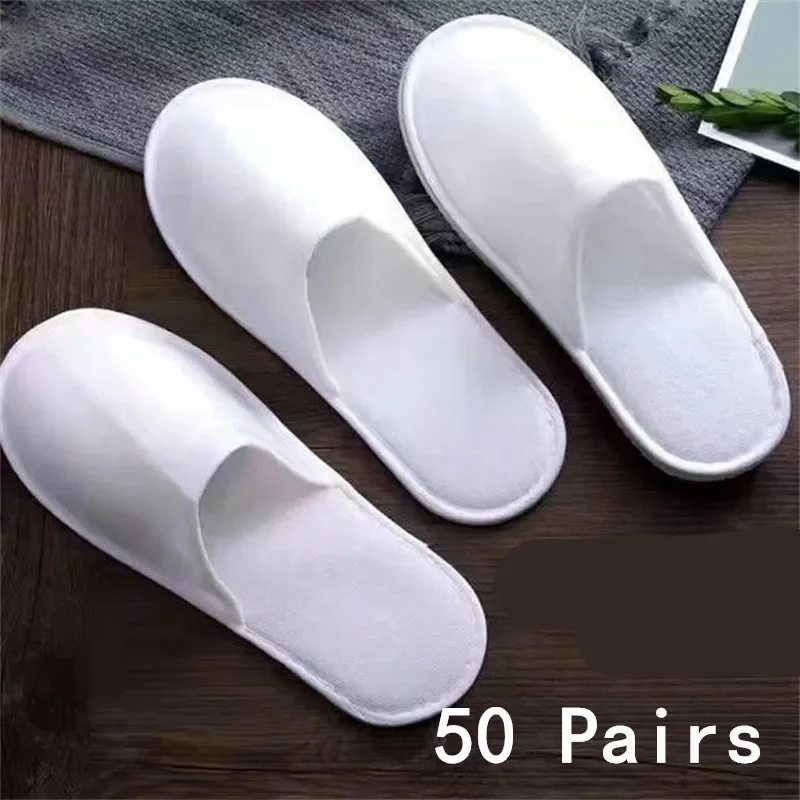 5/10/50 Pairs White Hotel Slipper Unisex Disposable Slippers for Home Guests Non-Slip Bathroom Spa Slippers Shoes for Men Women