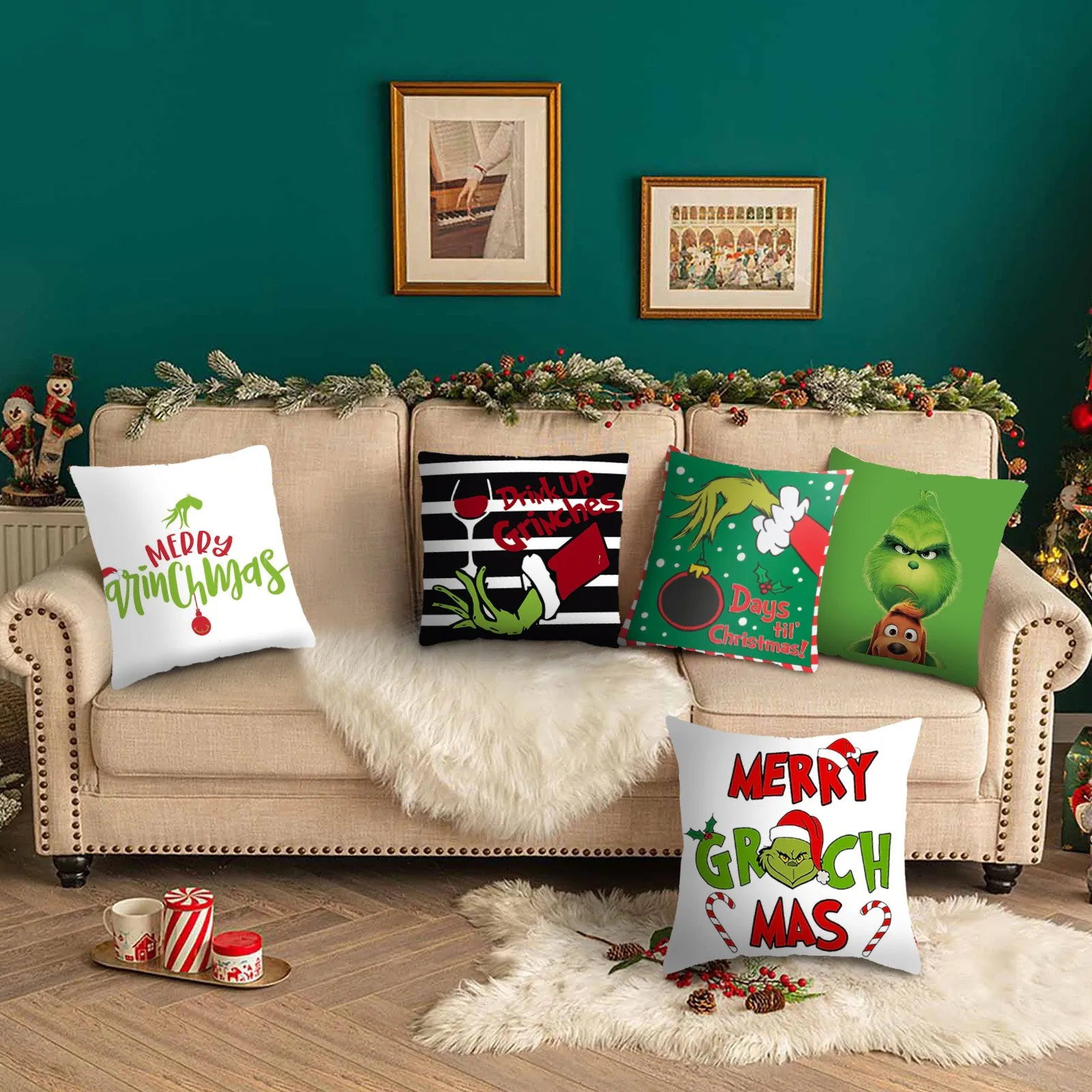 Christmas Pillow Cover Holiday Home Decoration Pillow Bedside Sofa Living Room Cushion Cover Christmas Decoration