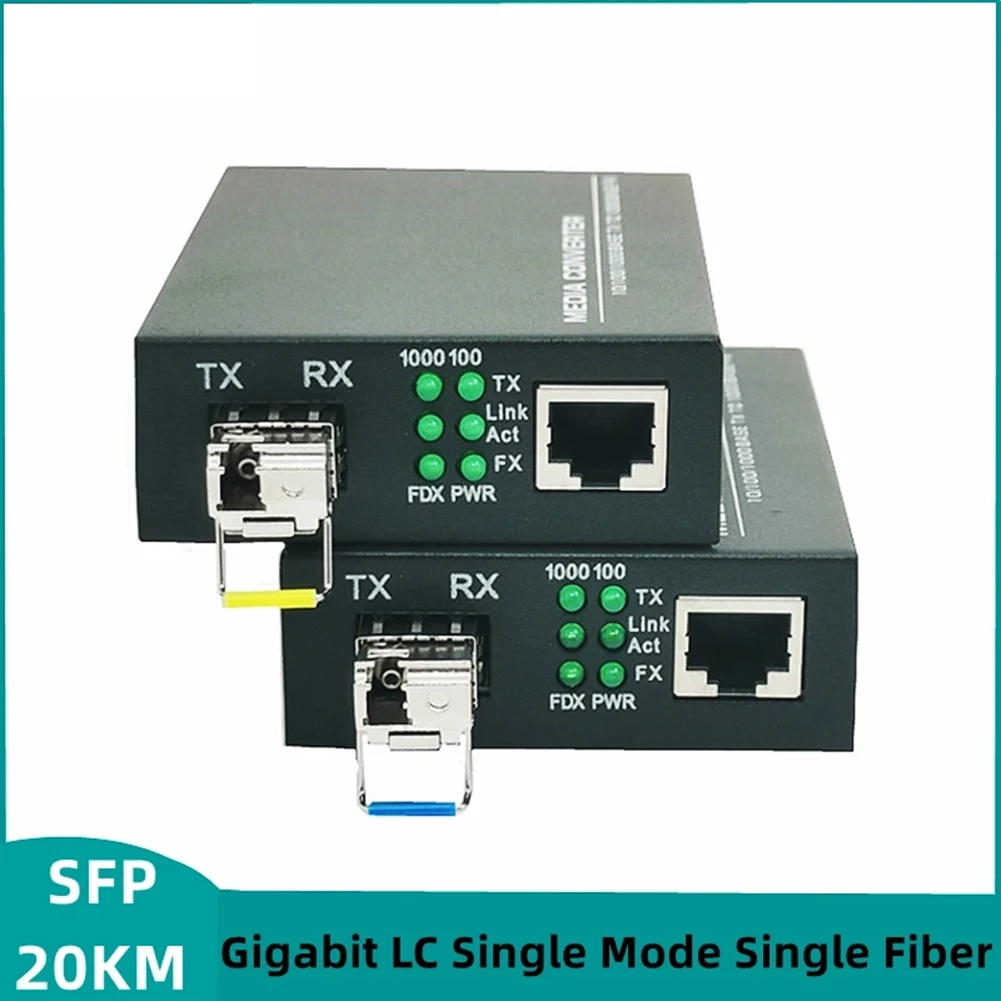 DT77 Gigabit SFP to RJ45 Fiber Media Converter LC Single Mode Single Fiber Transceiver 10/100/1000M