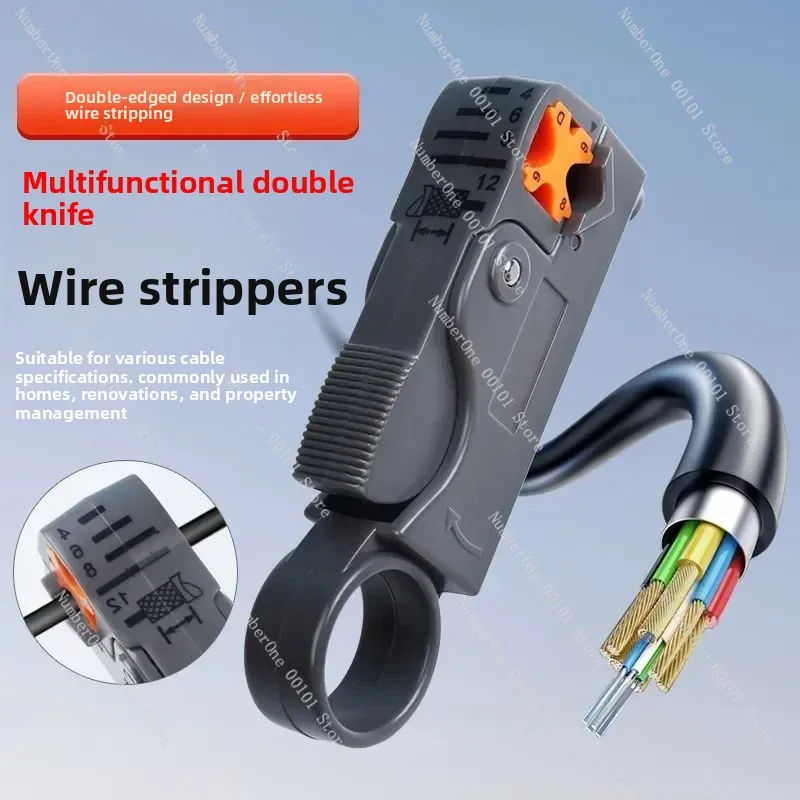 Double-knife cable stripper - mesh clamp/coaxial cable stripper/grey stripper