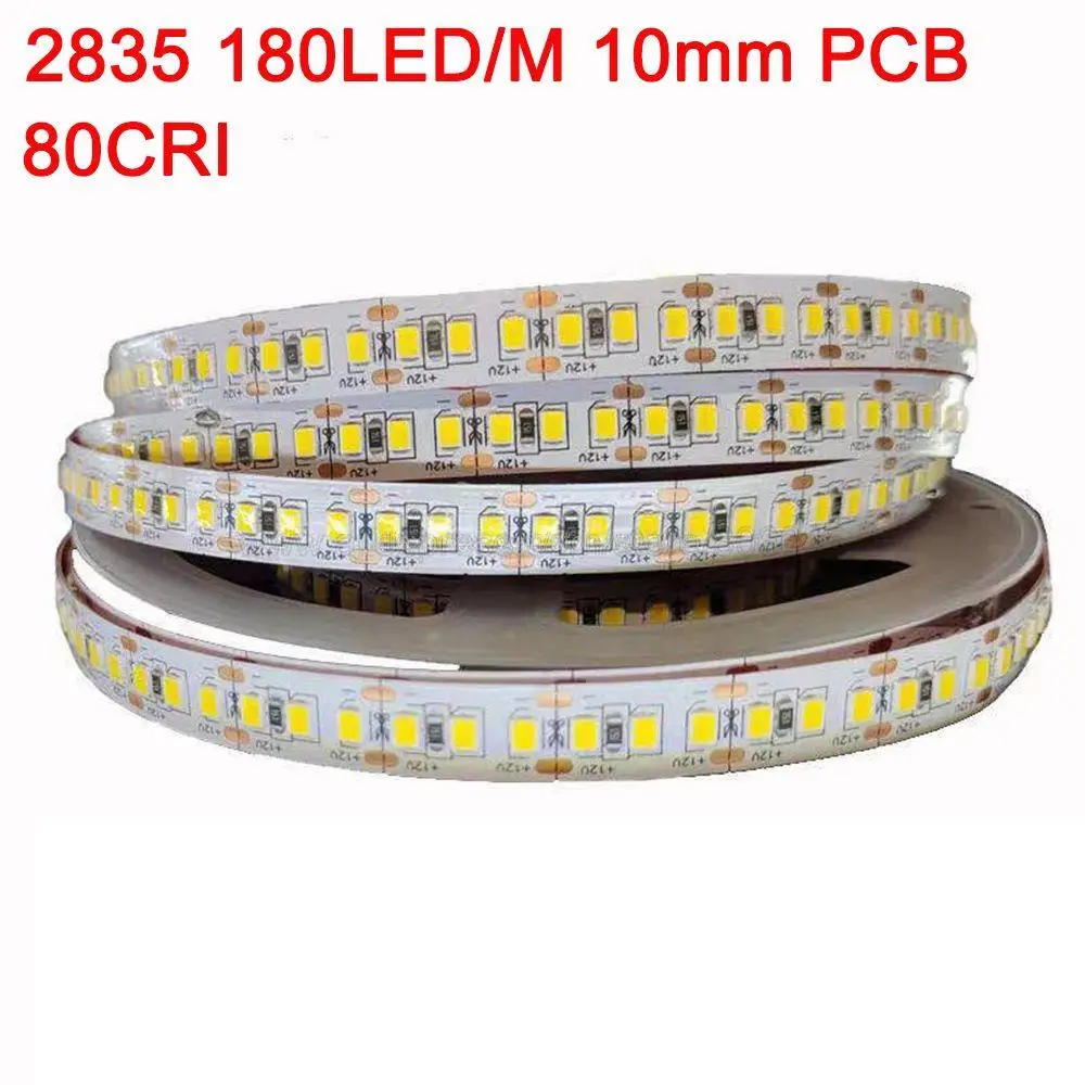 5m 12V 24V DC 2835 LED Strip Light Flexible SMD Tape Ribbon 120LED/m 8mm 180LED/m 10mm PCB CRI80 Bronze Bracket 4000K White IP20