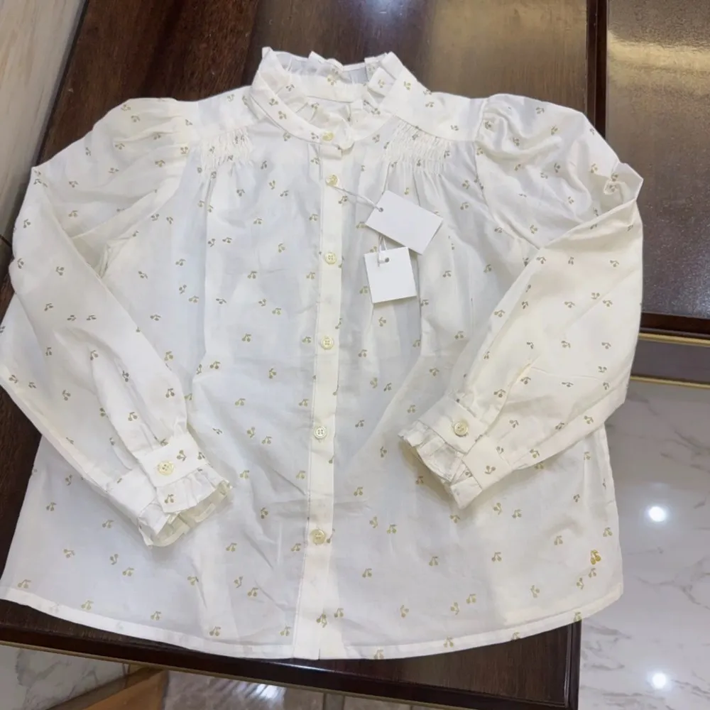 

kids clothes baby girls Blouse Golden Cherry Pattern Printed T-shirt Girls' long sleeved shirt Sweet French style girls' top