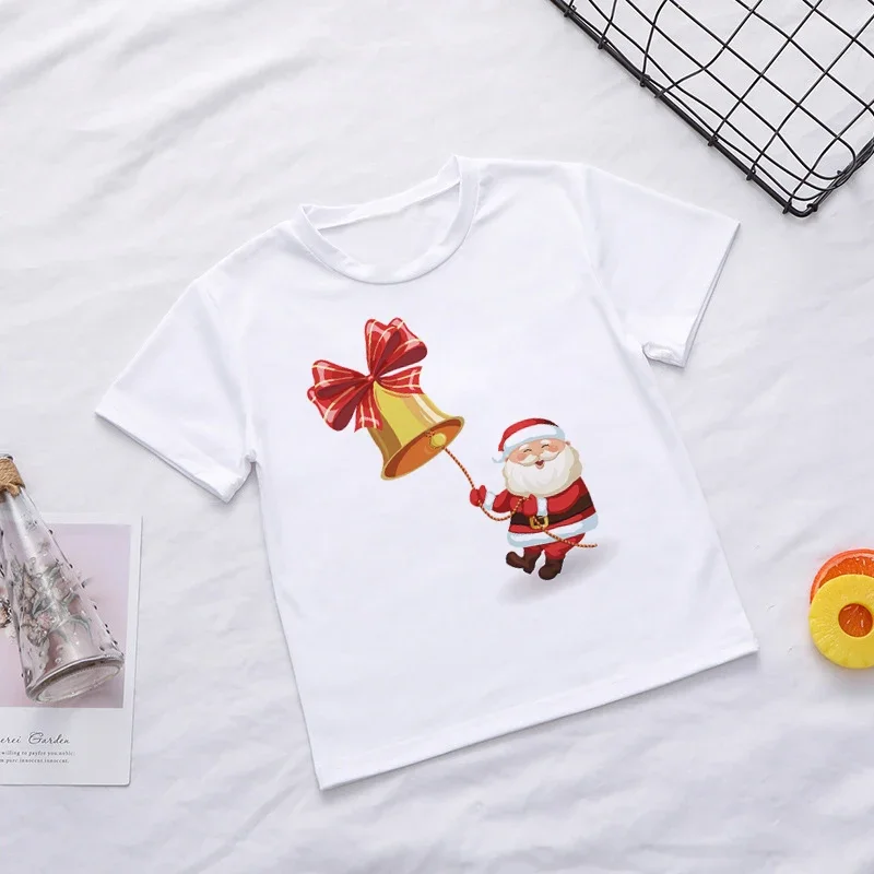 New Interesting Christmas Old Man Girls Tops Fashion Cartoon Funny Print T Shirt Boys Short Sleeve Kids White Clothes,BAL556