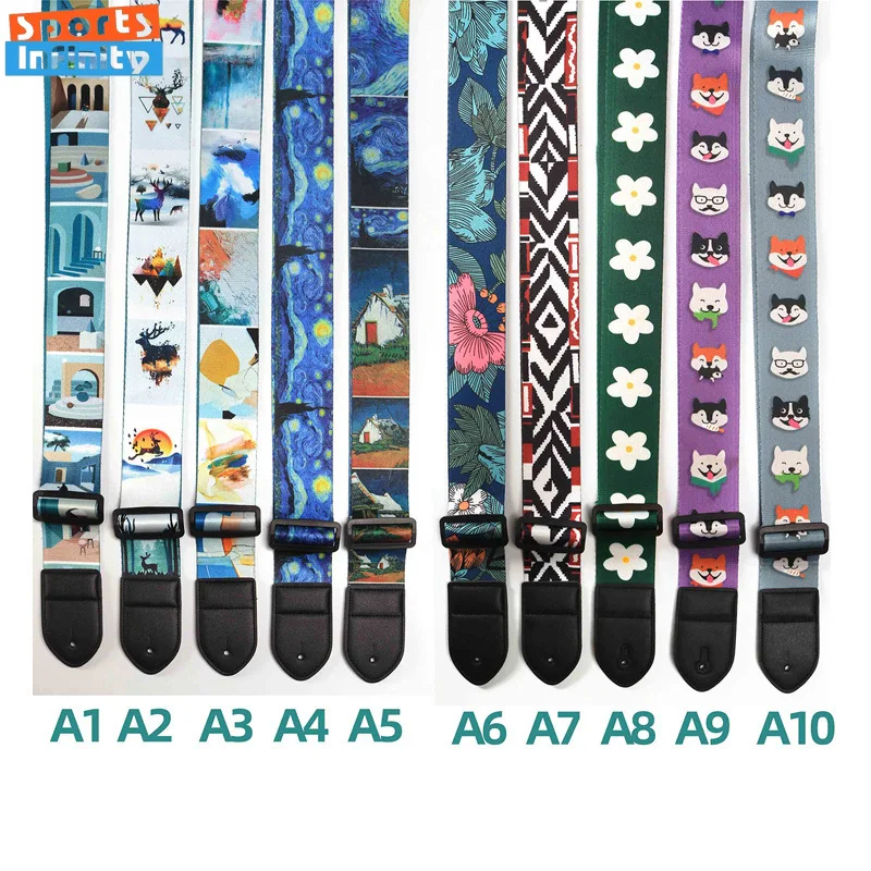 Fashion Retro Printed Guitar Strap Ukulele Strap Folk Electric Guitar Bass Strap for Children and Adults Guitar Accessories