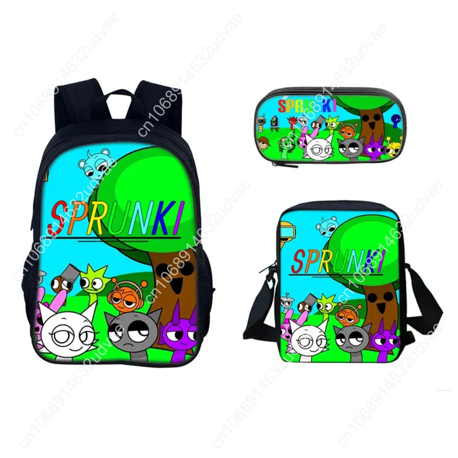 3pcs set Sprunki Backpack Incredibox Schoolbag Cartoon Single Layer Sprunki Backpack For Students Bookbag Computer Backpack