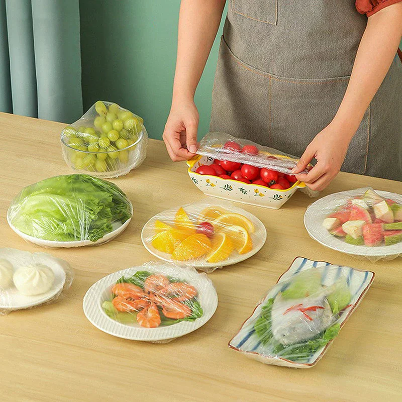100PCS Disposable Food Cover Plastic Fresh-keeping Bag Food Grade Vegetable Fruit Cover Elastic Bowl Cover Kitchen Storage