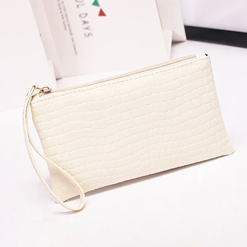 New Women Crocodile Pattern PU Long Wallet Litchi Grain Coin Purse Female Bag Wrist Bags Zipper Phone Pocket Credit Card Holder